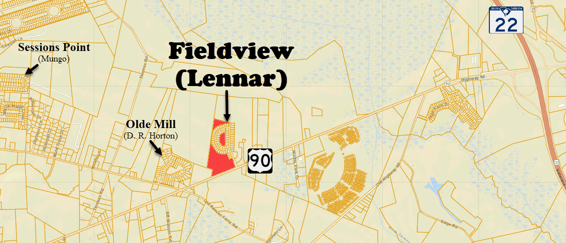 New home community of Fieldview in Conway by Lennar.