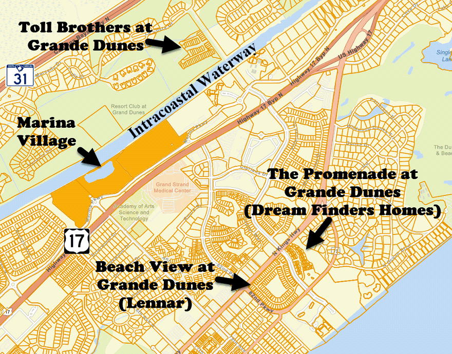 New home construction at Grande Dunes
