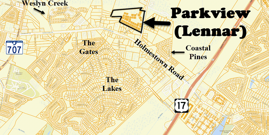 New town home community Parkview in the Surfside area of Myrtle Beach by Lennar