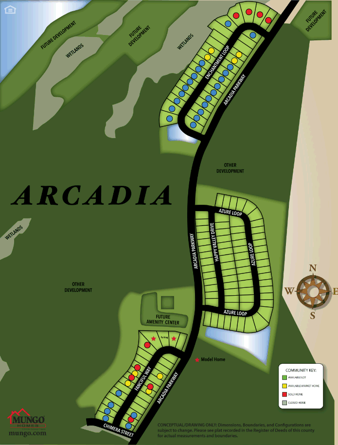 Arcadia new home community in Forestbrook - Mungo homesite map