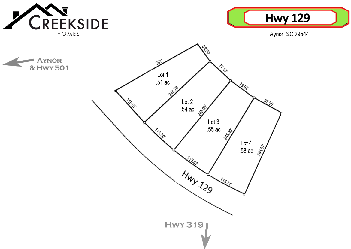 Highway 129  new home community in Aynor developed by Creekside Homes.