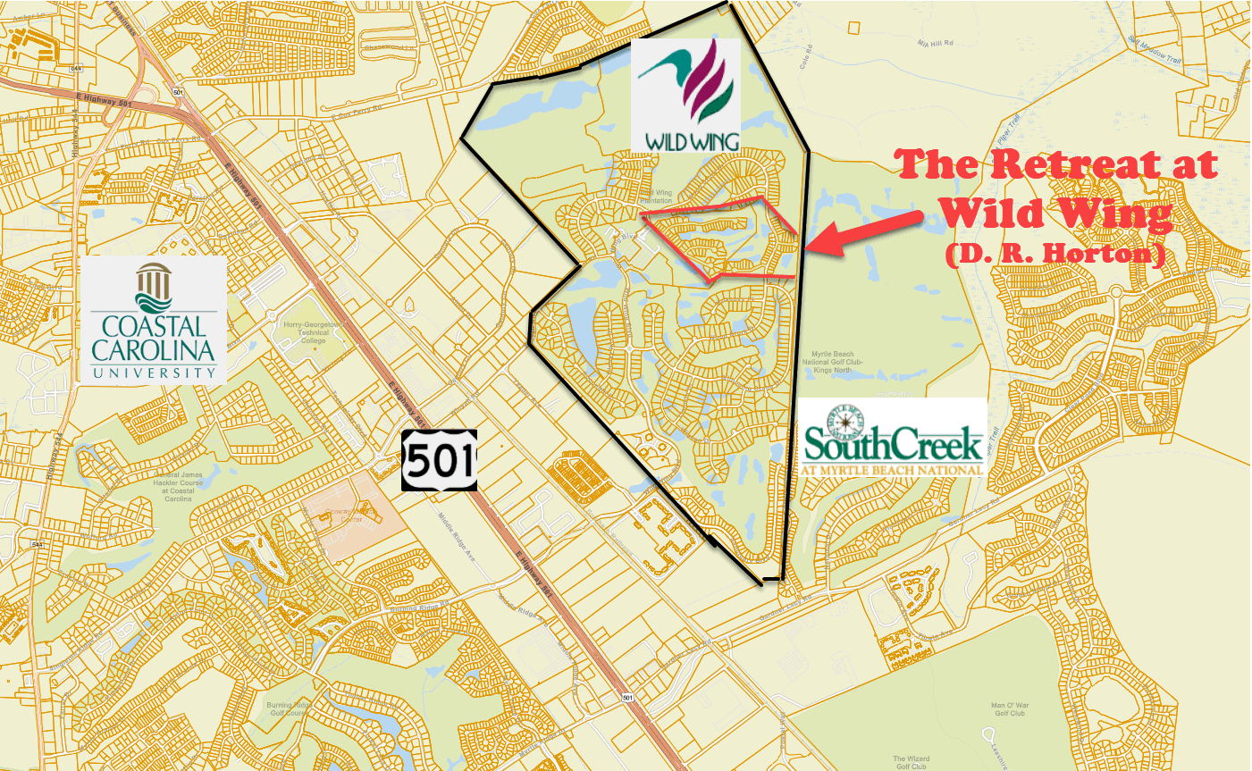 New home community of The Retreat at Wild Wing in Conway